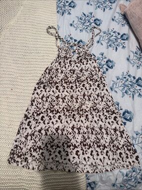 Woman' Sleeveless Brown & White Printed Summer Dress
